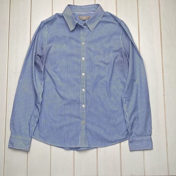 Blue & White Striped Button Down Cotton Shirt - Picture 9 of 10